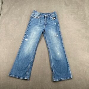 Y2K HM Baggy Bootcut Leg Jeans sz 12 Blue Medium Wash Distressed High Rise 4642